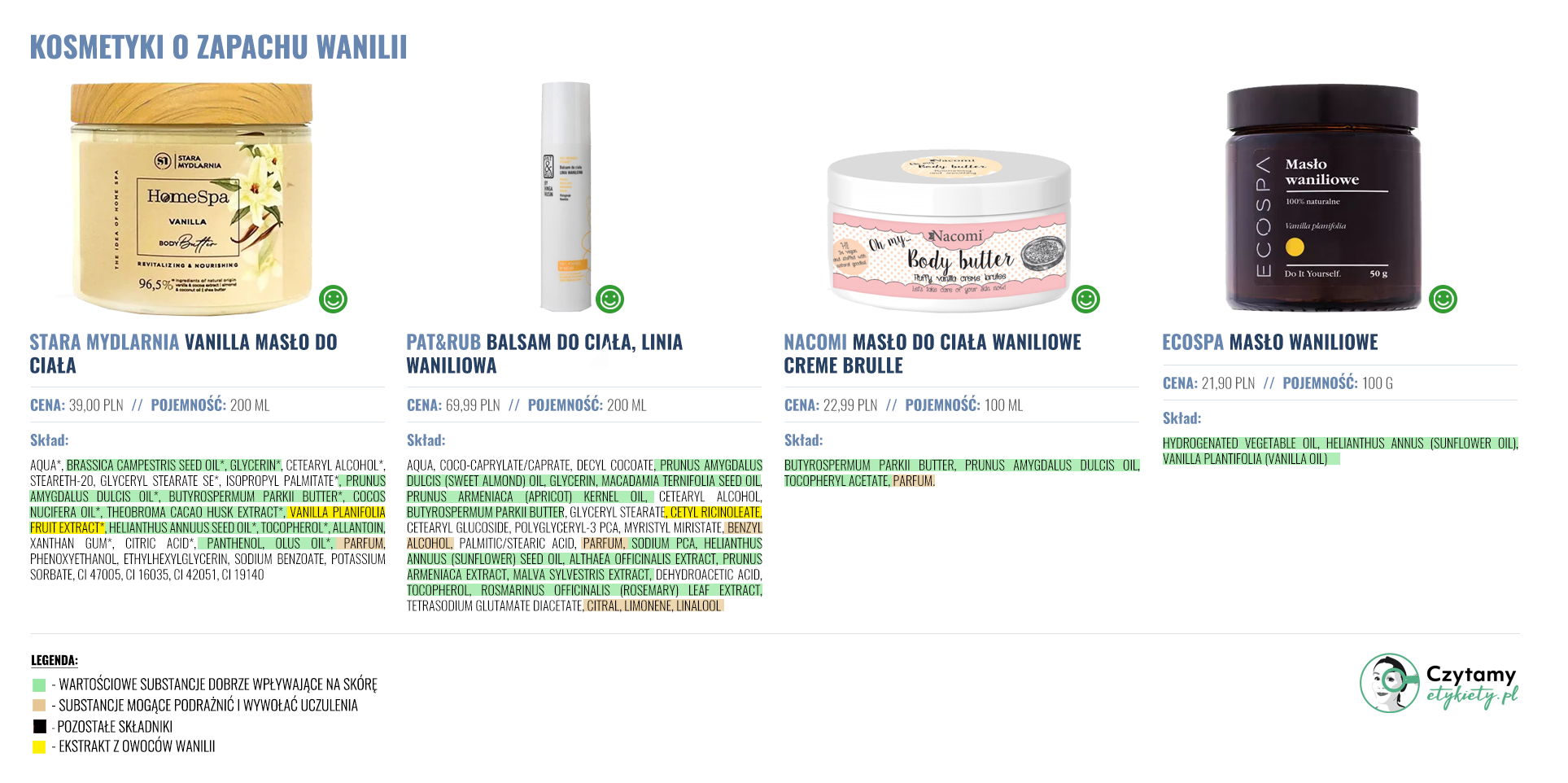 kosmetyki o zapachu wanilii
