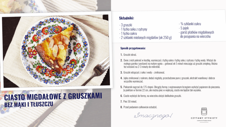 Ciasto migdałowe z gruszkami, bez mąki i tłuszczu