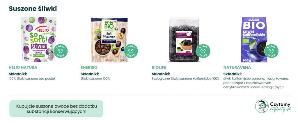 suszone śliwki z dobrym składem