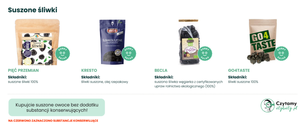 suszone śliwki z dobrym składem