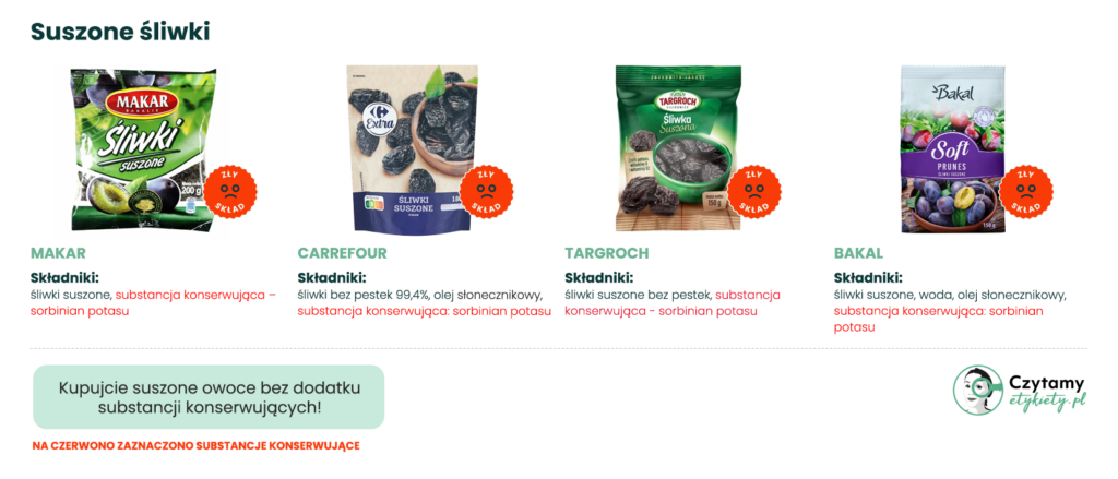 suszone śliwki z dobrym składem