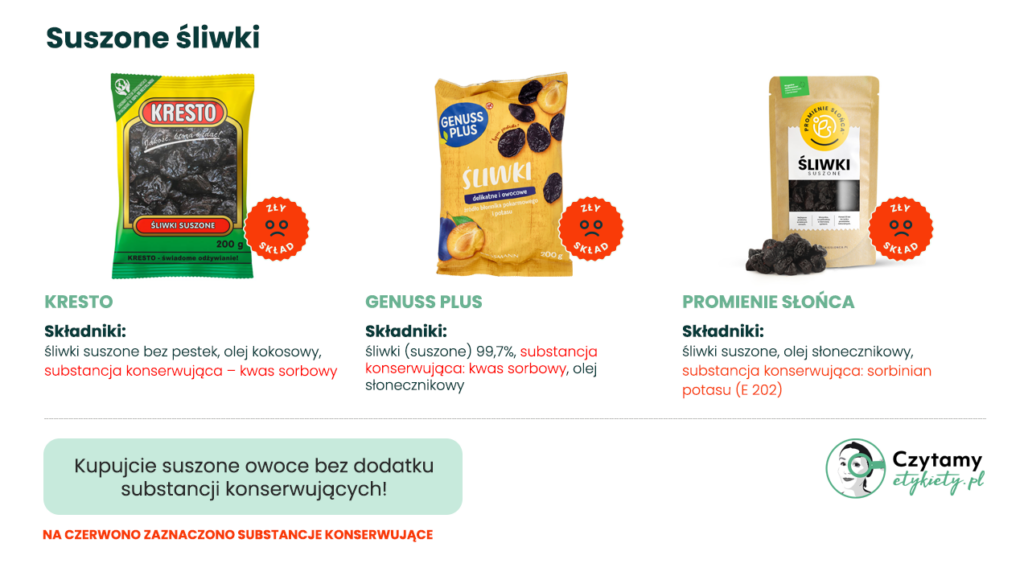 suszone śliwki z dobrym składem