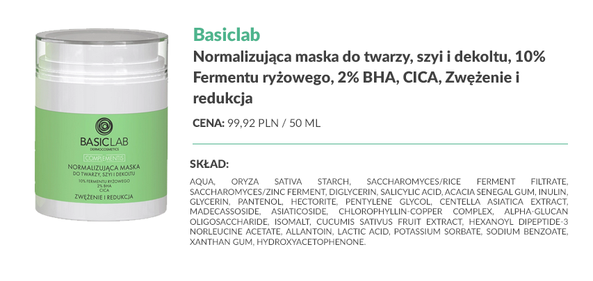Normalizująca maska do twarzy, szyi i dekoltu marki BasicLab 3 basiclab sklad