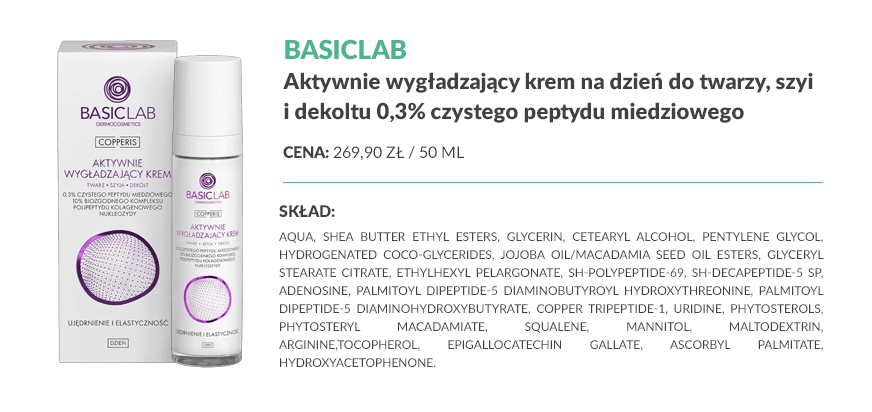 Aktywnie wygładzający krem na dzień z peptydem miedziowym od BasicLab 3 basiclab sklad